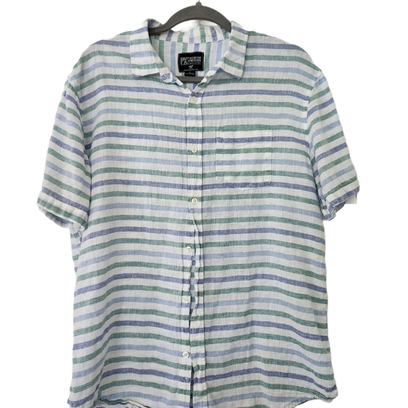 Short Sleeve Striped Linen Blend Shirt Large - Picture 1 of 6